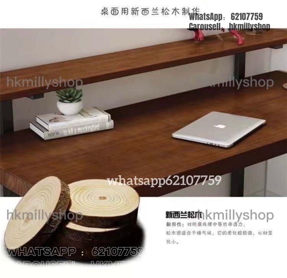 A&5003實木書枱 辦公枱 雙層書桌 學習桌 電腦枱 電腦桌 書架 可訂製尺寸 全新包送貨