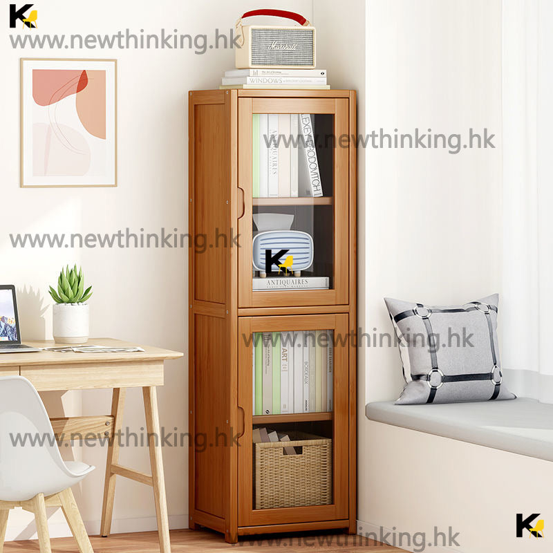A&1003楠竹書架 落地置物架 收納架 兒童書櫃 多層收納架 多用途置物架 帶門防塵
