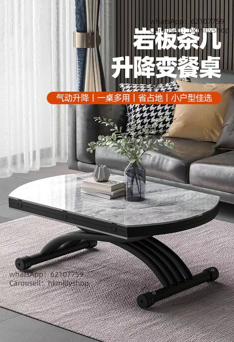 A&5007氣壓茶几 岩板餐枱 實木底板 升降枱 多功能餐桌 升降餐桌 升降茶几