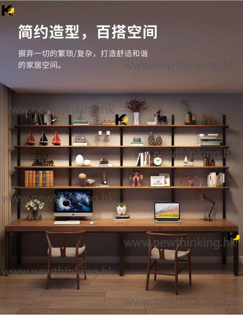 A&0612實木書枱書桌書架組合雙人位長枱辦公枱學習枱電腦桌組合枱長桌