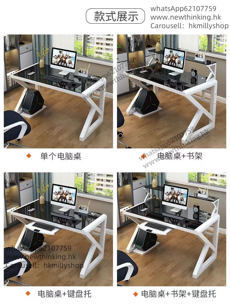 A&1254電腦桌 書桌 玻璃辦公桌 書枱 雙層台式電腦枱 書架書桌組合 學習桌 遊戲桌 電競枱