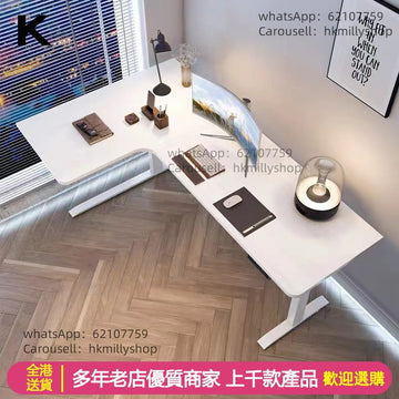 A&5064香港三腳插電動升降枱 電腦桌 轉角書桌 L型 拐角桌子 辦公桌 寫字台