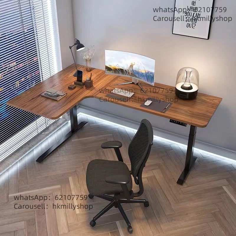 A&5064香港三腳插電動升降枱 電腦桌 轉角書桌 L型 拐角桌子 辦公桌 寫字台