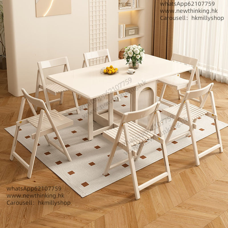 A&5135實木折疊餐枱 餐桌餐椅組合 小戶型奶油風餐桌 食飯枱 可移動帶轆 可收納椅子 伸縮枱 摺枱 蝴蝶枱 全新包送貨 dining table# dining chair