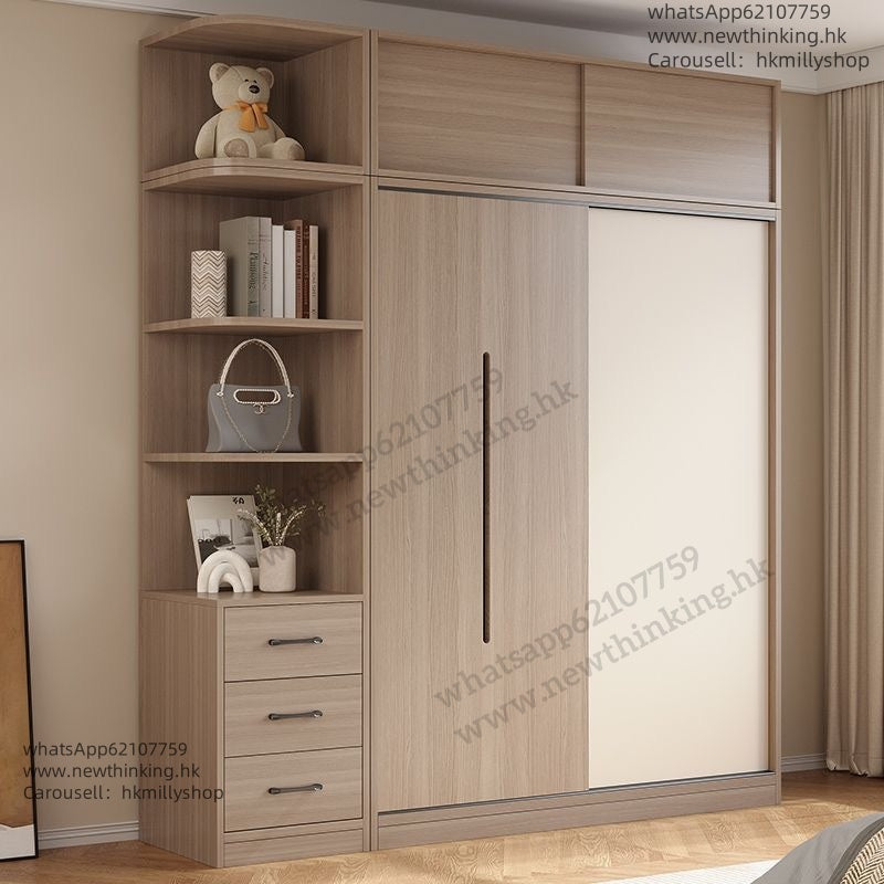 A&5153趟門衣櫃 大容量衣櫃 儲物櫃 收納櫃 衣櫥 臥室置物櫃 帶抽屜 內置櫃桶 全新包送貨wardrobe