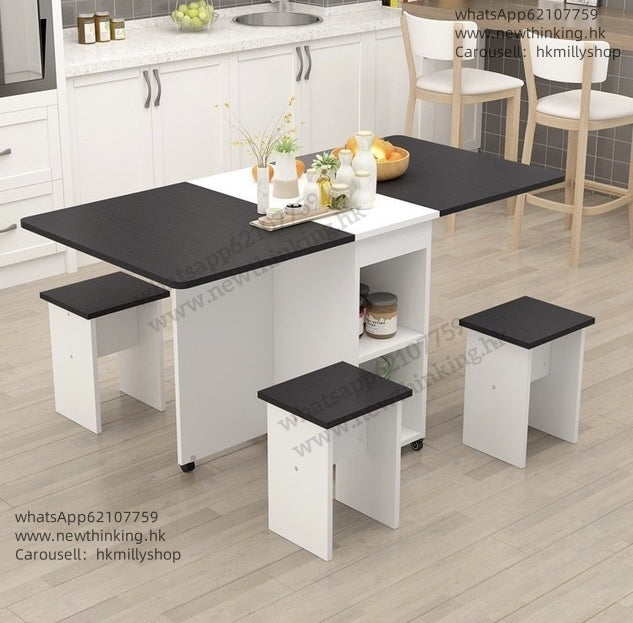A&5061餐枱一桌四椅 餐桌餐椅組合 食飯枱 摺枱 蝴蝶枱 長方形桌子 可移動帶轆伸縮台 簡易多功能儲物桌 吃飯桌子全新 包送貨