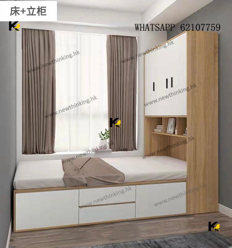A&5164榻榻米衣櫃組合 可定制尺寸 櫃桶床 E0級生態板材質 床架 儲物床 床架書檯一體多功能組合床 衣櫃床全新包送貨