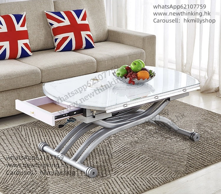 A&5165免安裝圓形餐枱 油壓茶几餐桌一體兩用桌子 咖啡桌 食飯枱 鋼化玻璃升降枱 摺枱 折疊桌 升降茶几
