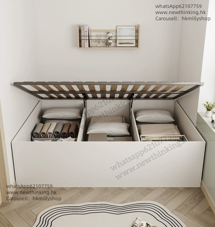 A&5172半高床可定制尺寸儲物床櫃桶床抽屜床油壓床板式床實木多層板床架高箱床收納床單人床雙人床四呎床床架榻榻米箱體床兒童床成人床