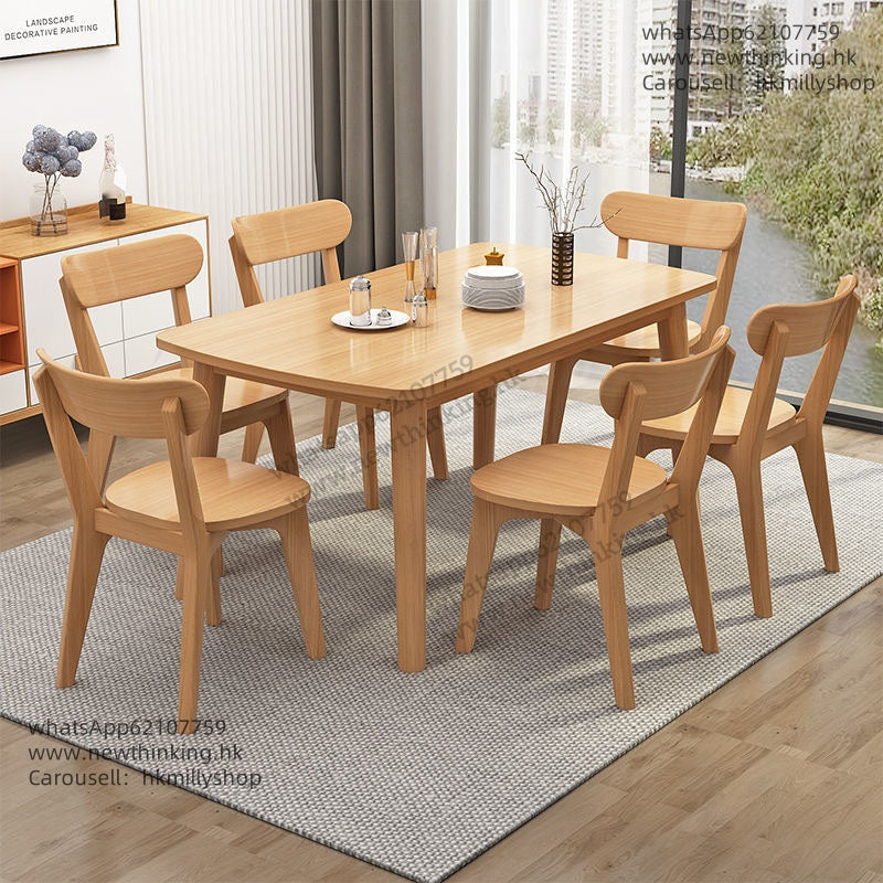A&5174實木橡膠木餐桌椅組合 餐枱 餐椅 一桌四椅 長凳 實木枱 食飯枱 吃飯桌 四人位六人位八人位全新包送貨