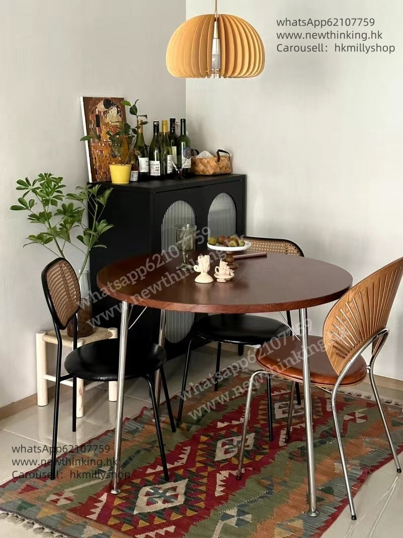 A&5184實木松木餐枱 不鏽鋼桌腿 餐椅 餐桌 食飯枱 圓形飯桌 會議桌 洽談桌 簡約時尚 可定制尺寸 全新包送貨