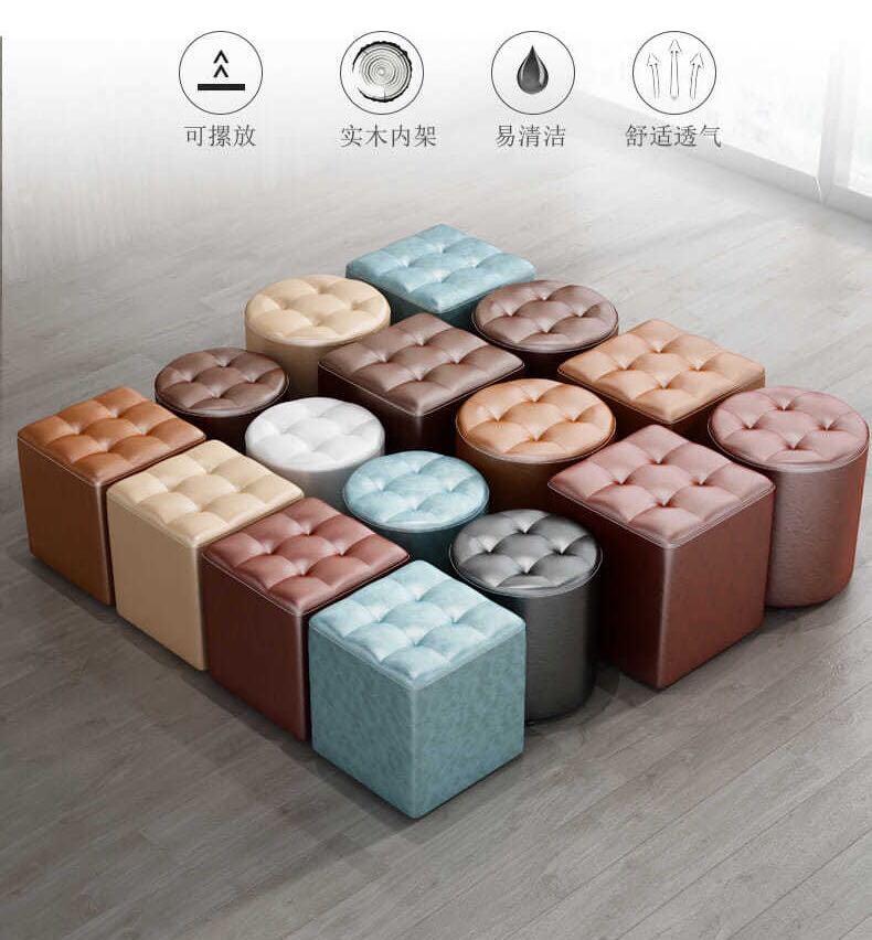 A&0011實木真皮換鞋凳沙發椅小梳化小凳子小椅子茶几凳穿鞋凳門口方凳皮墩子