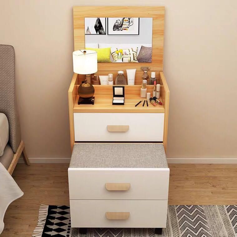 A&0076梳妝台化妝台床頭櫃房間收納櫃儲物櫃翻蓋化妝桌可折疊收納一體櫃