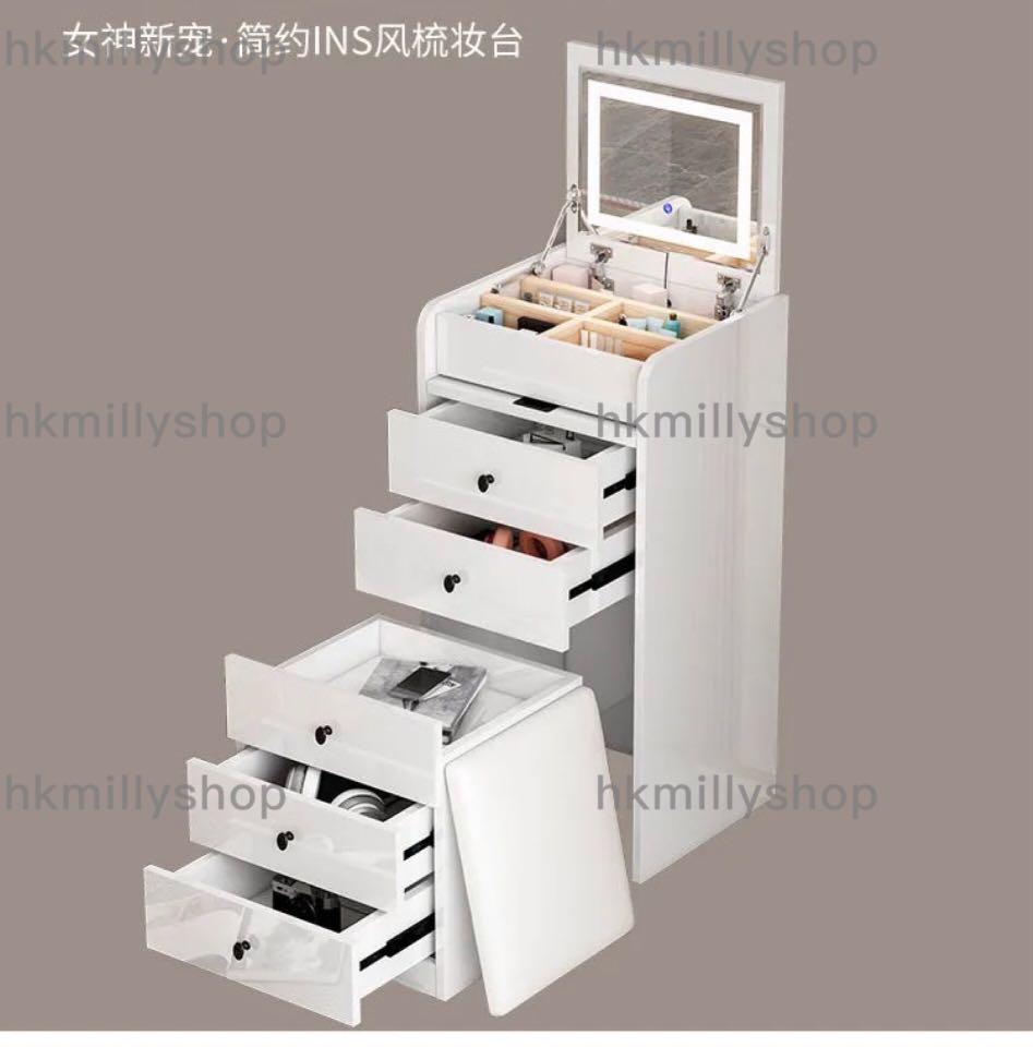 A&0891免安裝梳妝台 床頭櫃 化妝台 梳妝枱 儲物櫃帶椅子