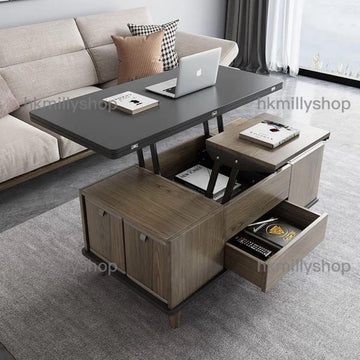 A&0902餐枱茶几兩用餐桌多功能客廳桌子小戶型伸縮枱摺枱收納枱餐桌餐椅組合帶轆可移動