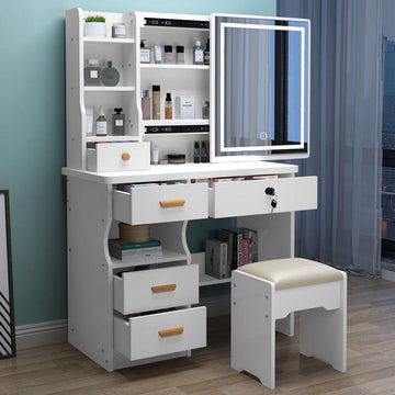 A&0159梳妝台 化妝檯 臥室床頭櫃化妝品收納架帶鏡子帶led燈組合櫃