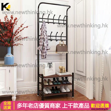 A&0158門廳衣架多功能落地置物架鞋架組合入門掛衣架衣帽架簡易衣鞋架掛架