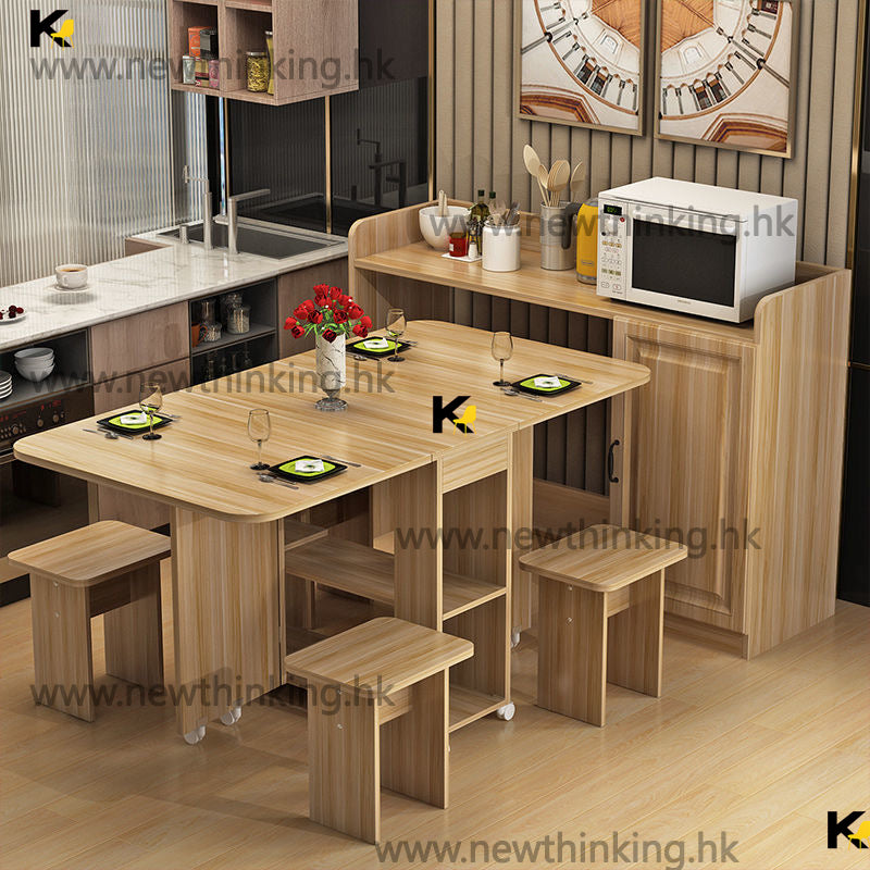 A&1001餐枱餐桌餐邊櫃組合折疊桌餐椅摺枱食飯枱可移動吃飯桌子微波爐置物櫃碗櫃