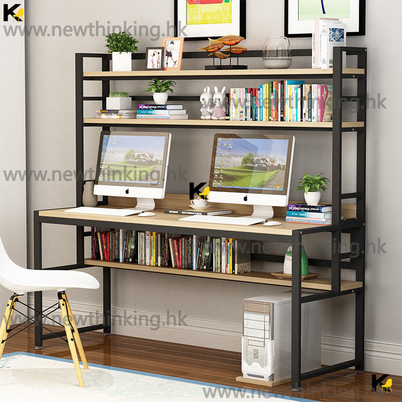 A&0522 加高書桌書枱辦公枱寫字枱學習枱學習桌電腦枱電腦桌書架一體組合枱多層收納書架