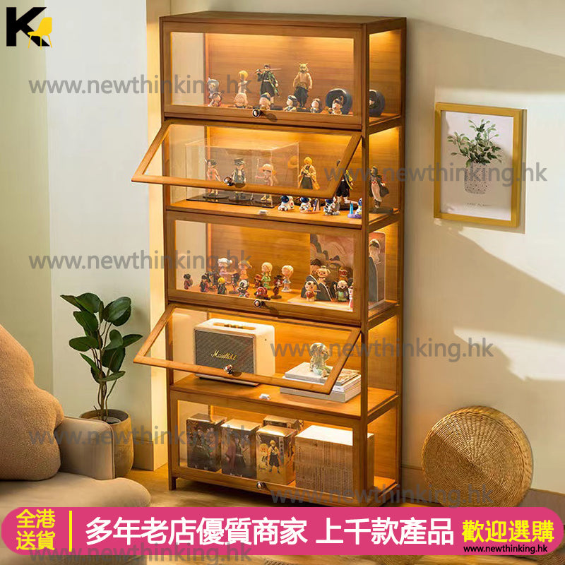 A&0584楠竹材質亞克力透明仿玻璃書櫃儲物櫃收納櫃 展示櫃 手辦櫃