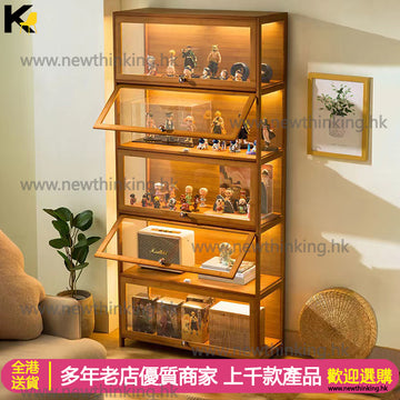 A&0584楠竹材質亞克力透明仿玻璃書櫃儲物櫃收納櫃 展示櫃 手辦櫃