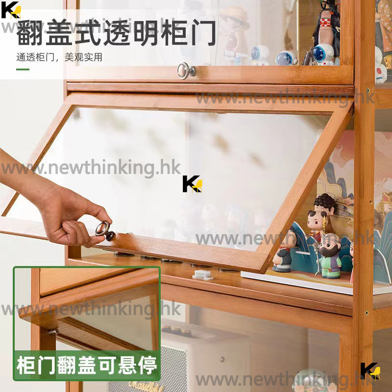 A&0584楠竹材質亞克力透明仿玻璃書櫃儲物櫃收納櫃 展示櫃 手辦櫃
