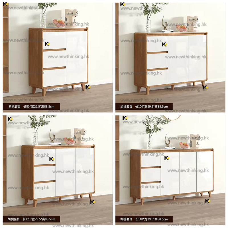 A&0607實木餐邊櫃 原木色鋼琴亮光漆面板 廚房收納櫃 儲物櫃 茶水櫃 碗櫃 鍋碗收納 櫥櫃 隔斷櫃 鋼化玻璃檯面