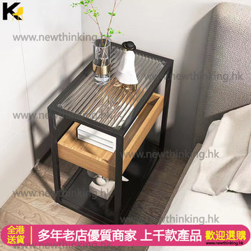 A&0610免安裝茶几 床頭櫃 邊幾 邊櫃 沙發角櫃 萬向輪可移動小桌子 置物架 超窄長虹玻璃枱面 夾縫枱