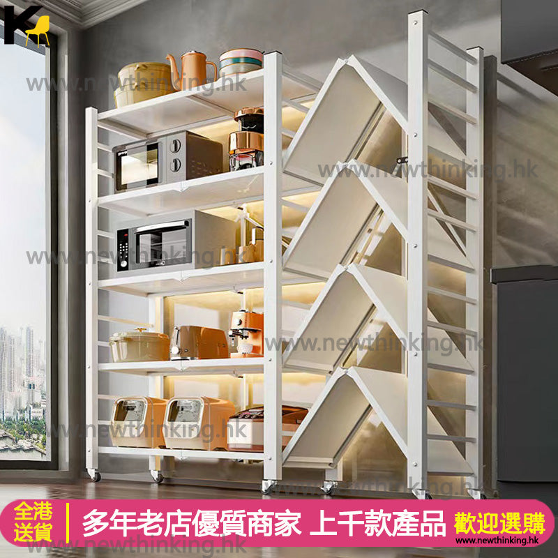 A&0622免安裝廚房置物架摺疊收納架帶碌可移動微波爐烤爐烤箱置物架