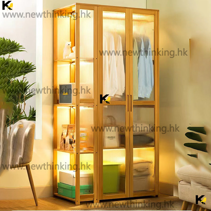 A&5028楠竹衣櫃 亞克力透明衣櫃 簡易臥室櫃 推拉門 收納櫃 儲物櫃 落地衣櫃