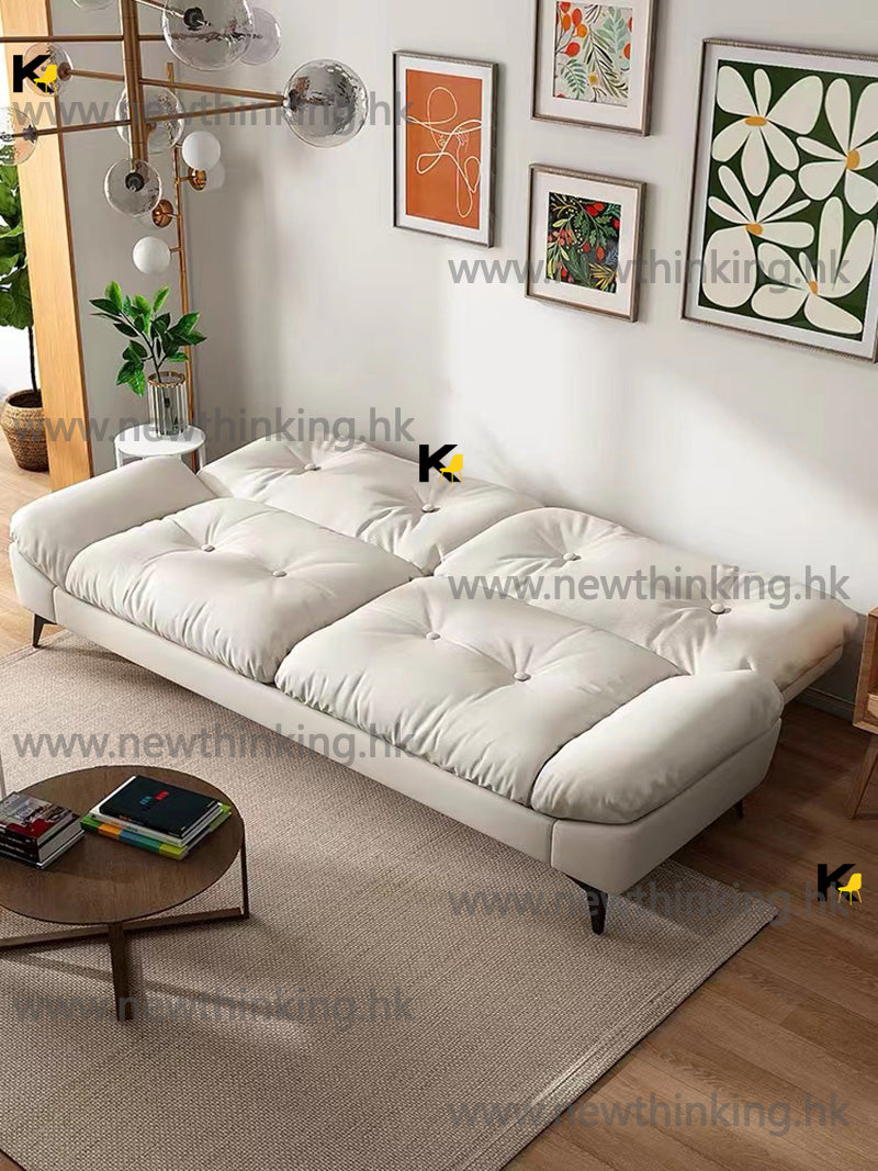 A&0703梳化床科技皮免洗沙發床 棉麻布藝梳化床 可躺雲朵布藝客廳奶油風格小戶型專用沙發