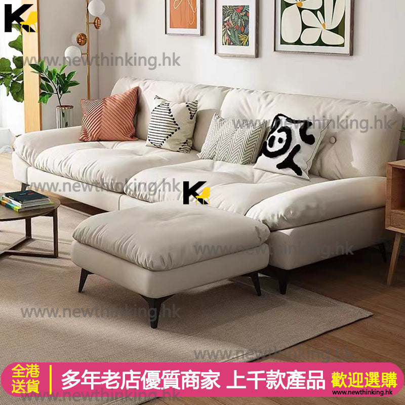 A&0703梳化床科技皮免洗沙發床 棉麻布藝梳化床 可躺雲朵布藝客廳奶油風格小戶型專用沙發