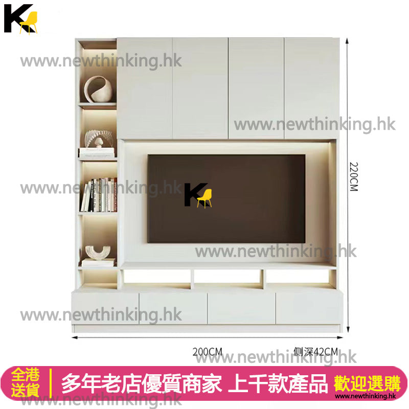 A&0744電視櫃 奶油風實木櫃子 電視背景墻收納櫃 組合櫃 落地櫃 頂天立地櫃子 滿墻收納櫃 儲物櫃定制 墻櫃全新包送貨