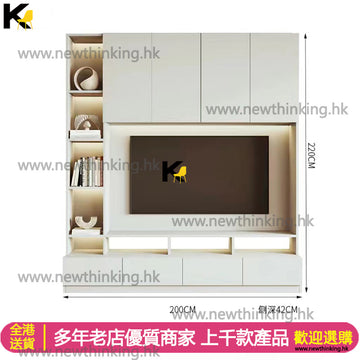 A&0744電視櫃 奶油風實木櫃子 電視背景墻收納櫃 組合櫃 落地櫃 頂天立地櫃子 滿墻收納櫃 儲物櫃定制 墻櫃全新包送貨