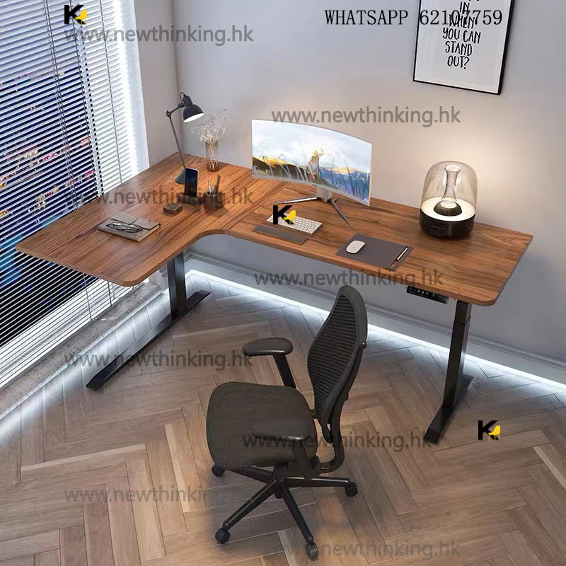 A&5064香港三腳插電動升降枱 電腦桌 轉角書桌 L型 拐角桌子 辦公桌 寫字台