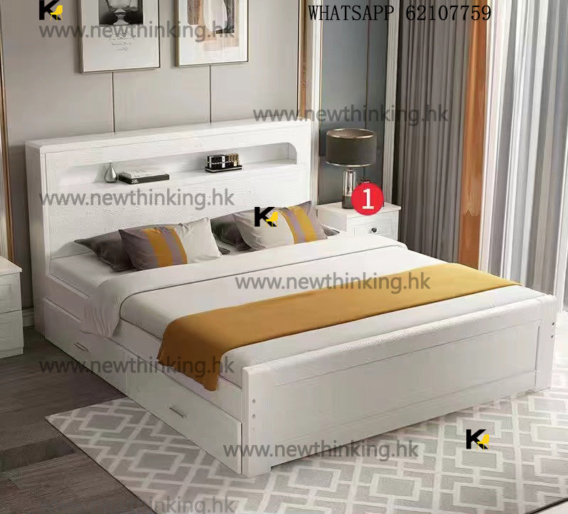 A&5073實木床架&nbsp;雙人床 儲物床 抽屜床 櫃桶床 高箱床 可調節高度 多功能成人床 加粗龍骨 全新包送貨bed