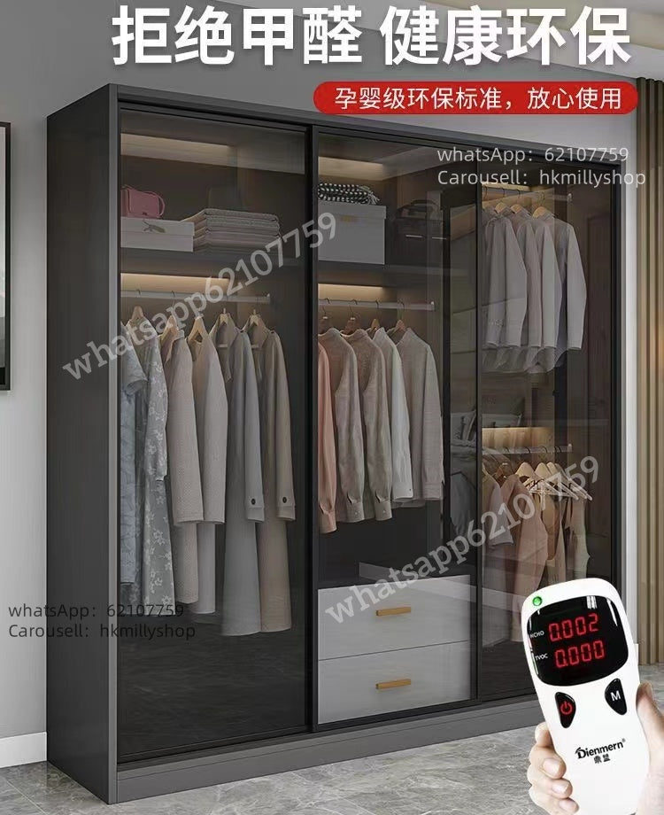 A&5078可訂製尺寸玻璃門衣櫃 透明衣櫃 趟門衣櫃帶櫃桶 臥室收納櫃 推拉門櫃 鋼化玻璃滑門衣櫥