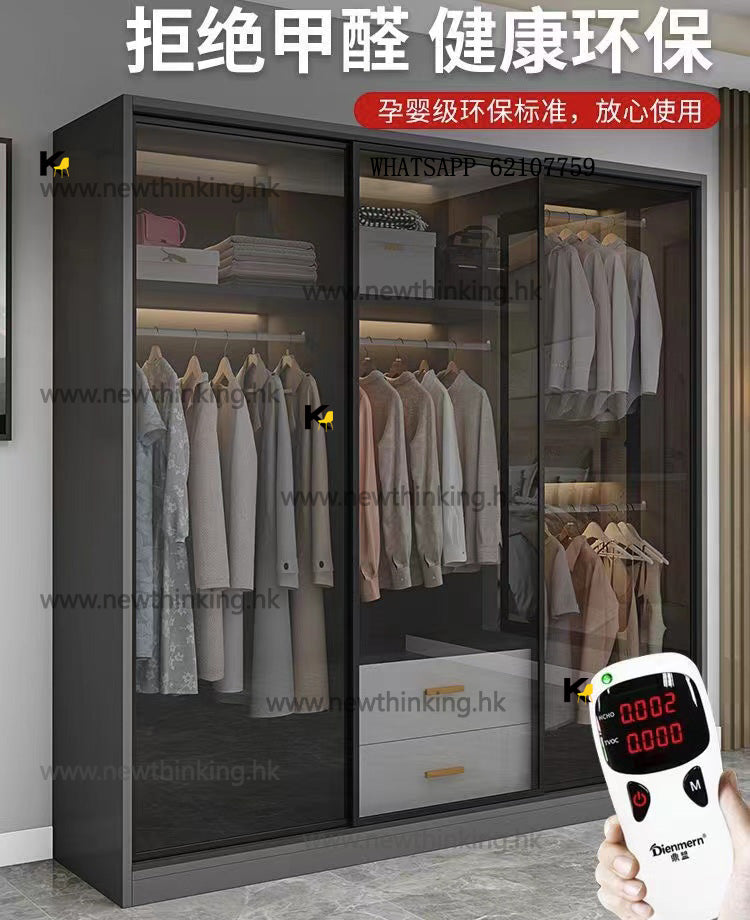 A&5078可訂製尺寸玻璃門衣櫃 透明衣櫃 趟門衣櫃帶櫃桶 臥室收納櫃 推拉門櫃 鋼化玻璃滑門衣櫥