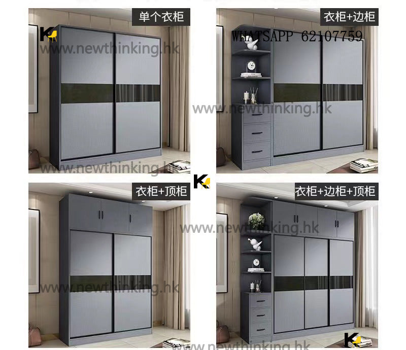 A&5082衣櫃 趟門衣櫃 衣櫥 推拉門衣帽櫃 實木經濟型臥室家用收納櫃子簡易出租房大衣櫃