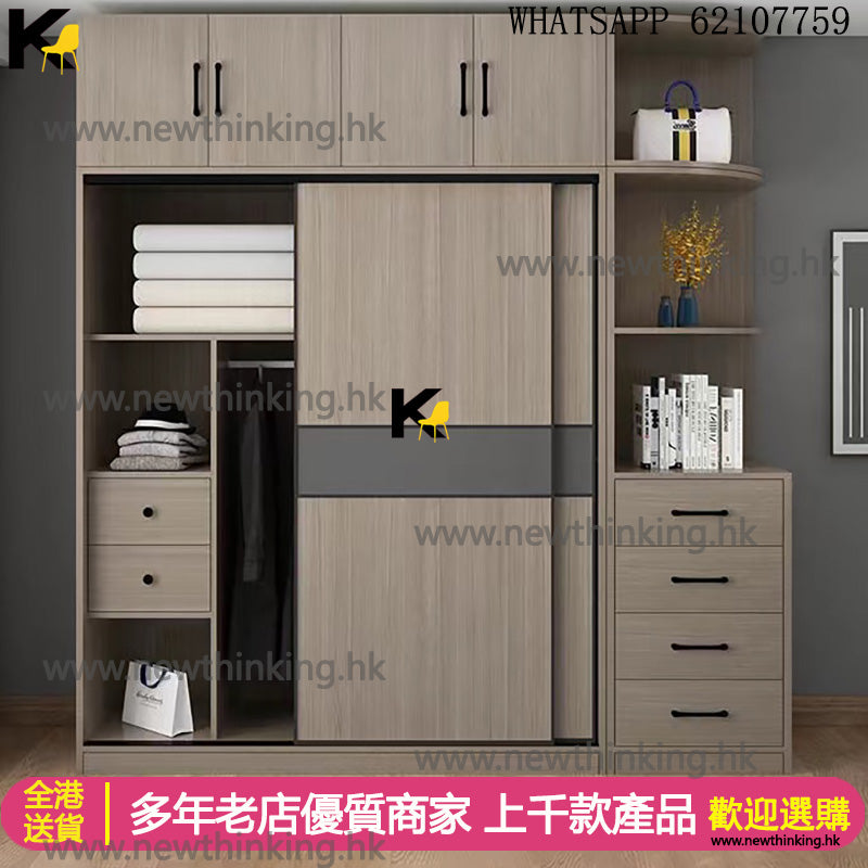 A&5083衣櫃 趟門衣櫃 衣櫥 推拉門衣帽櫃 實木經濟型臥室家用收納櫃子簡易出租房大衣櫃 全新包送貨Wardrobe