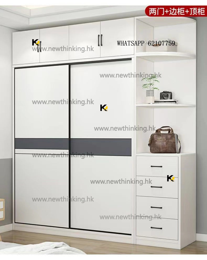 A&1287衣櫃 趟門衣櫃 衣櫥 推拉門衣帽櫃 實木經濟型臥室家用收納櫃子簡易出租房大衣櫃