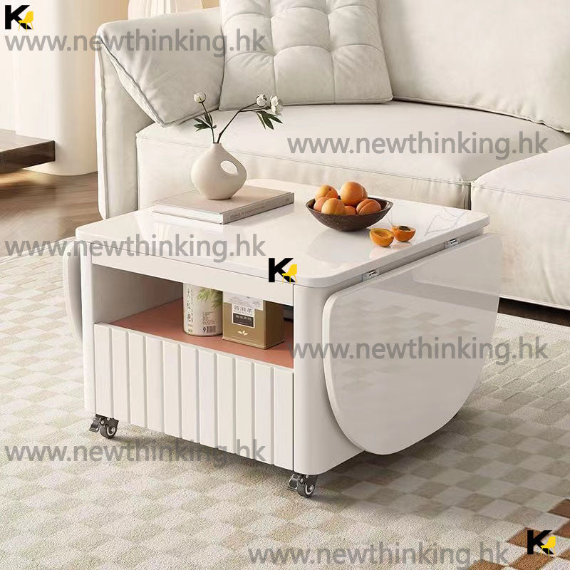 A&0774可移動折疊茶几 餐桌 茶几一體 奶油風 多功能伸縮枱