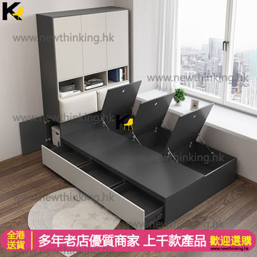 A&0797榻榻米衣櫃床組合 帶軟靠 床頭可儲物 家用多功能儲物床 組合床