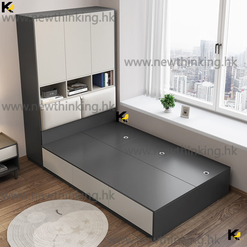 A&0797榻榻米衣櫃床組合 帶軟靠 床頭可儲物 家用多功能儲物床 組合床