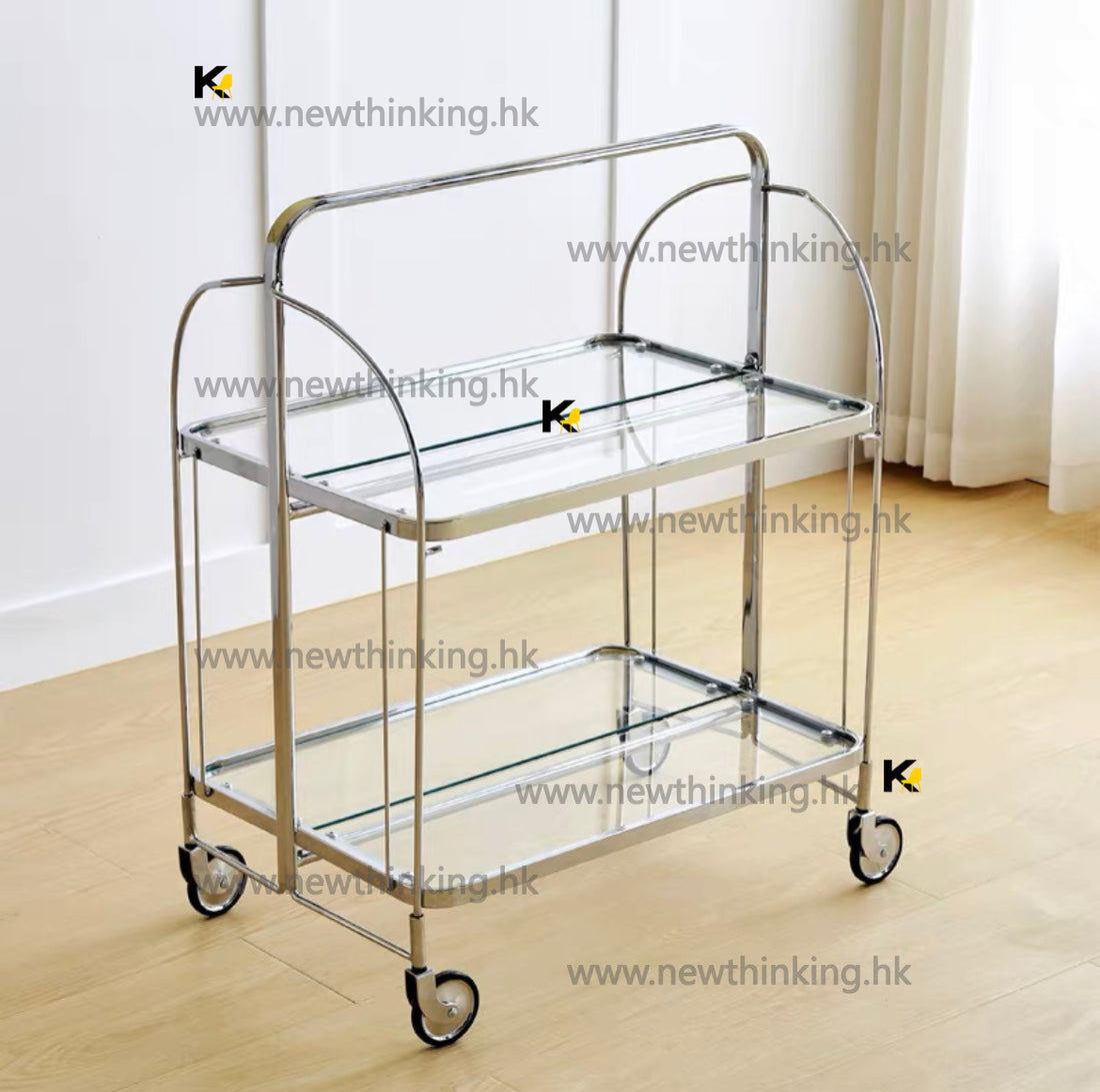 A&0799免安裝中古風玻璃小推車 可折疊茶几 床邊收納架 角几 邊幾 客廳咖啡枱 可移動置物架