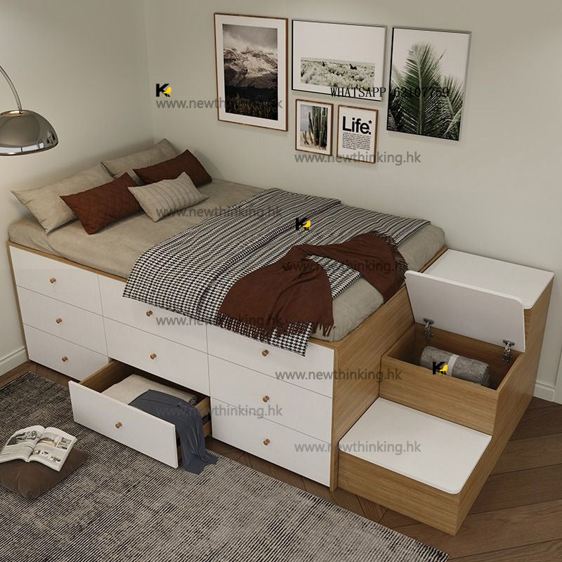 A&5116高架床 半高床 儲物床 榻榻米 收納床 兒童床 梯櫃床 抽屜床 櫃桶床 大容量收納床 床架 單人床 雙人床 可定制尺寸