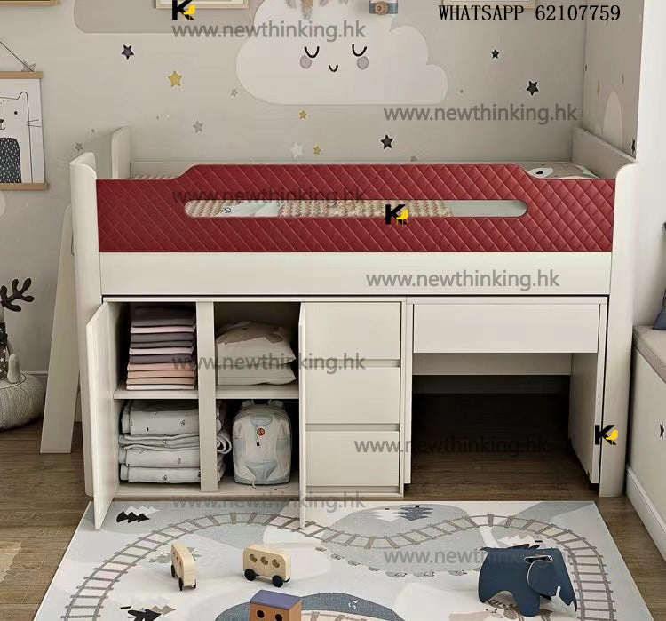 A&5117兒童床半高床儲物床高架床多功能衣櫃書桌一體組合床衣櫃床