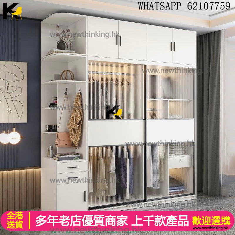 A&5149玻璃門衣櫃 臥室收納櫃 大呎寸衣帽櫃 衣架 儲物櫃 長虹玻璃門 大容量衣櫥 加高款趟門衣櫃 推拉門櫃子 全新包送貨
