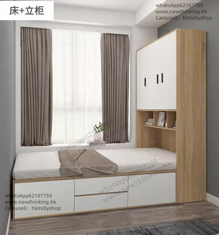 A&5164榻榻米衣櫃組合 可定制尺寸 櫃桶床 E0級生態板材質 床架 儲物床 床架書檯一體多功能組合床 衣櫃床全新包送貨