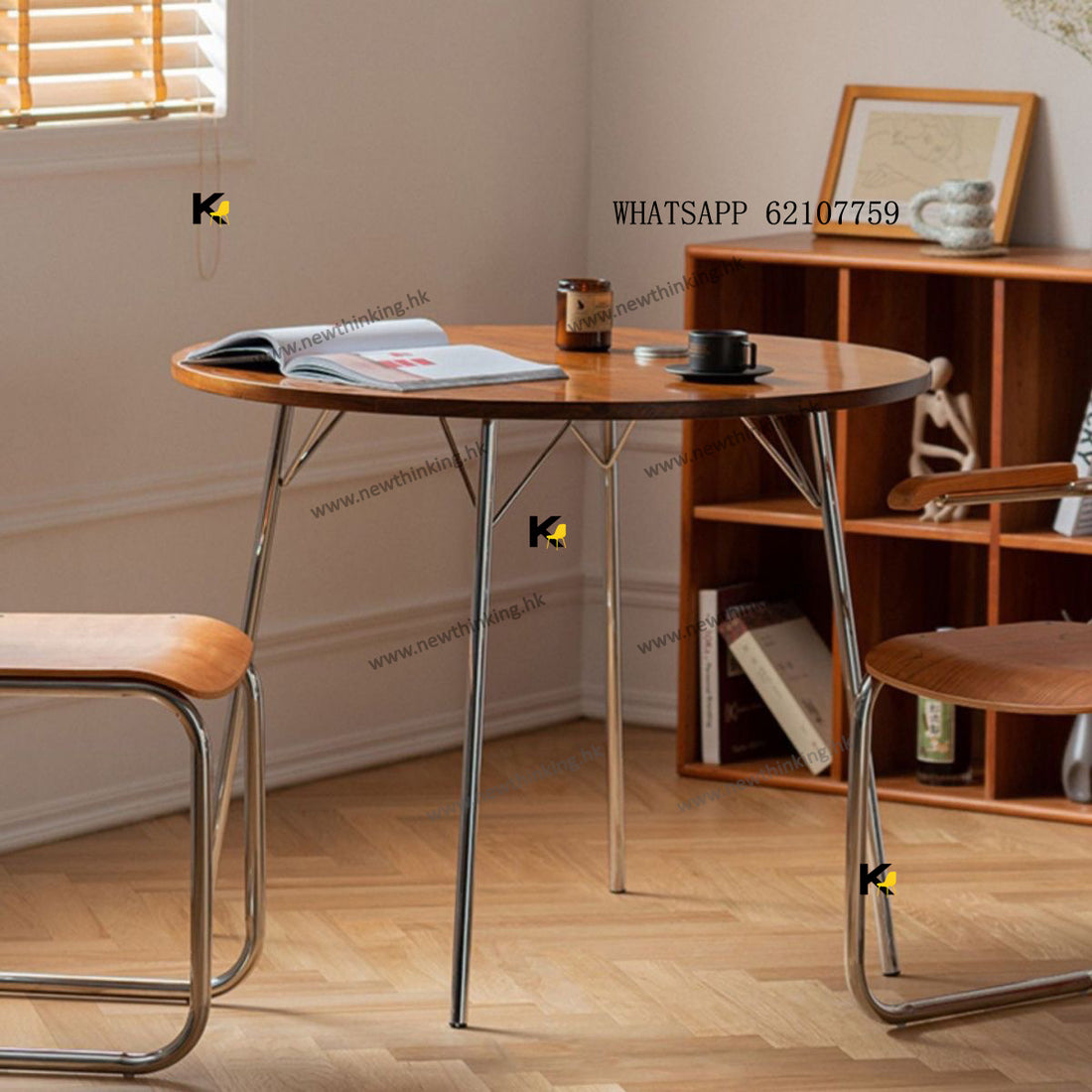 A&5184實木松木餐枱 不鏽鋼桌腿 餐椅 餐桌 食飯枱 圓形飯桌 會議桌 洽談桌 簡約時尚 可定制尺寸